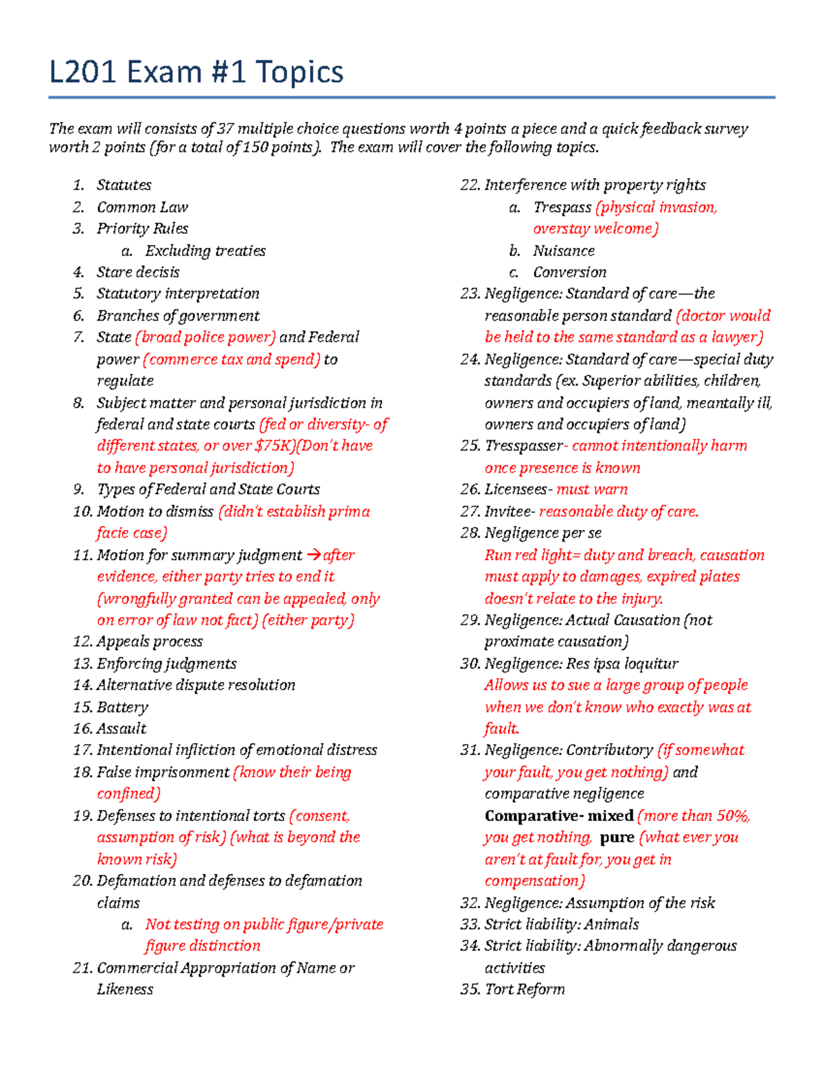 L201 Exam 1 Review: Key Topics and Essential Concepts - Studocu