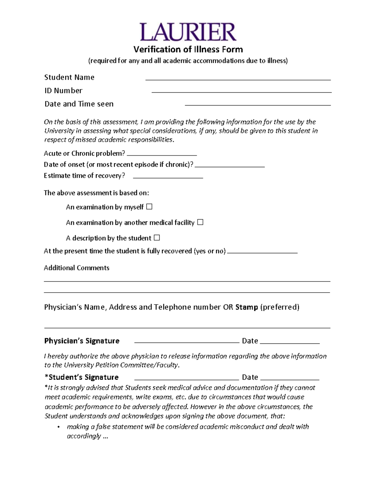 Verification of illness form - Verification of Illness Form (required ...