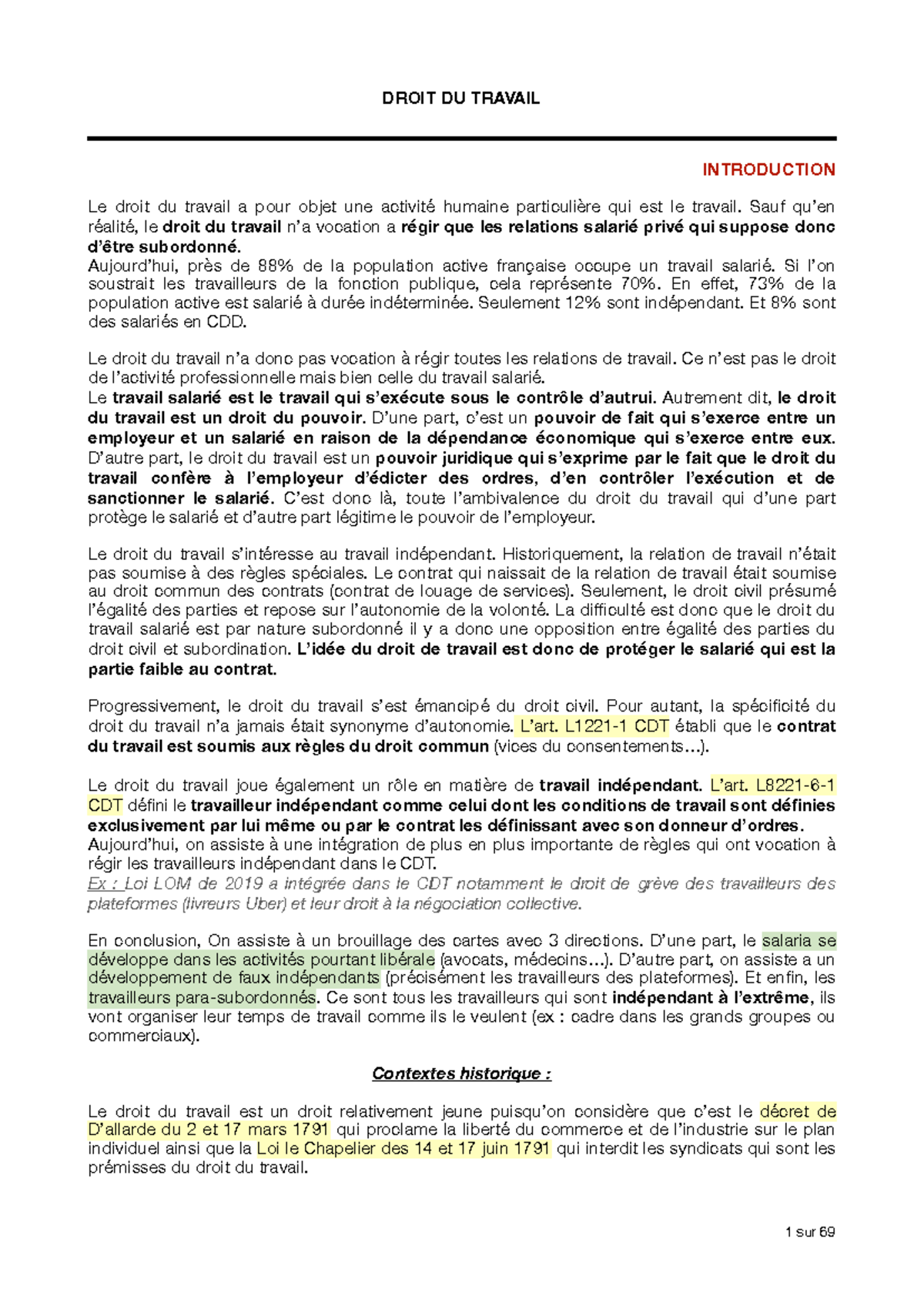 Droit du Travail L3 S5 : Concepts Clés et Sources Juridiques - Studocu