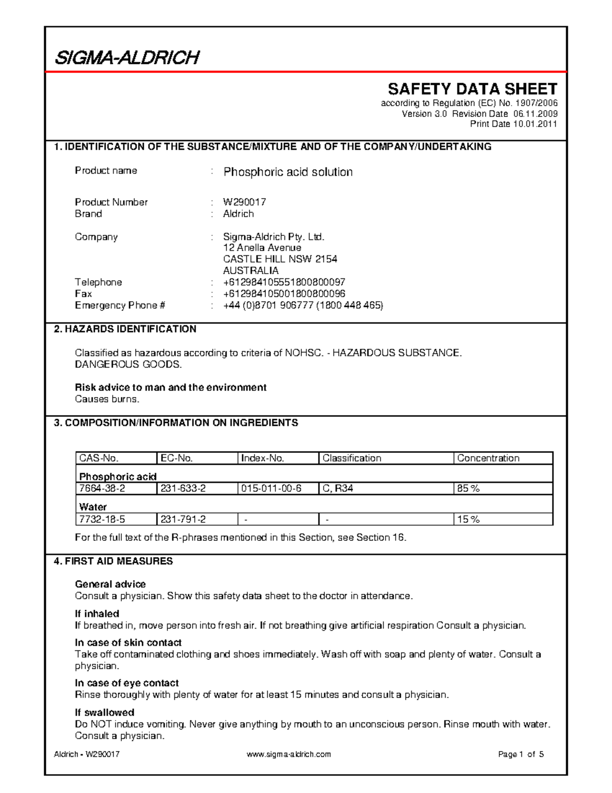 MSDS 3922: Safety Data Sheet for Phosphoric Acid Solution - Studocu