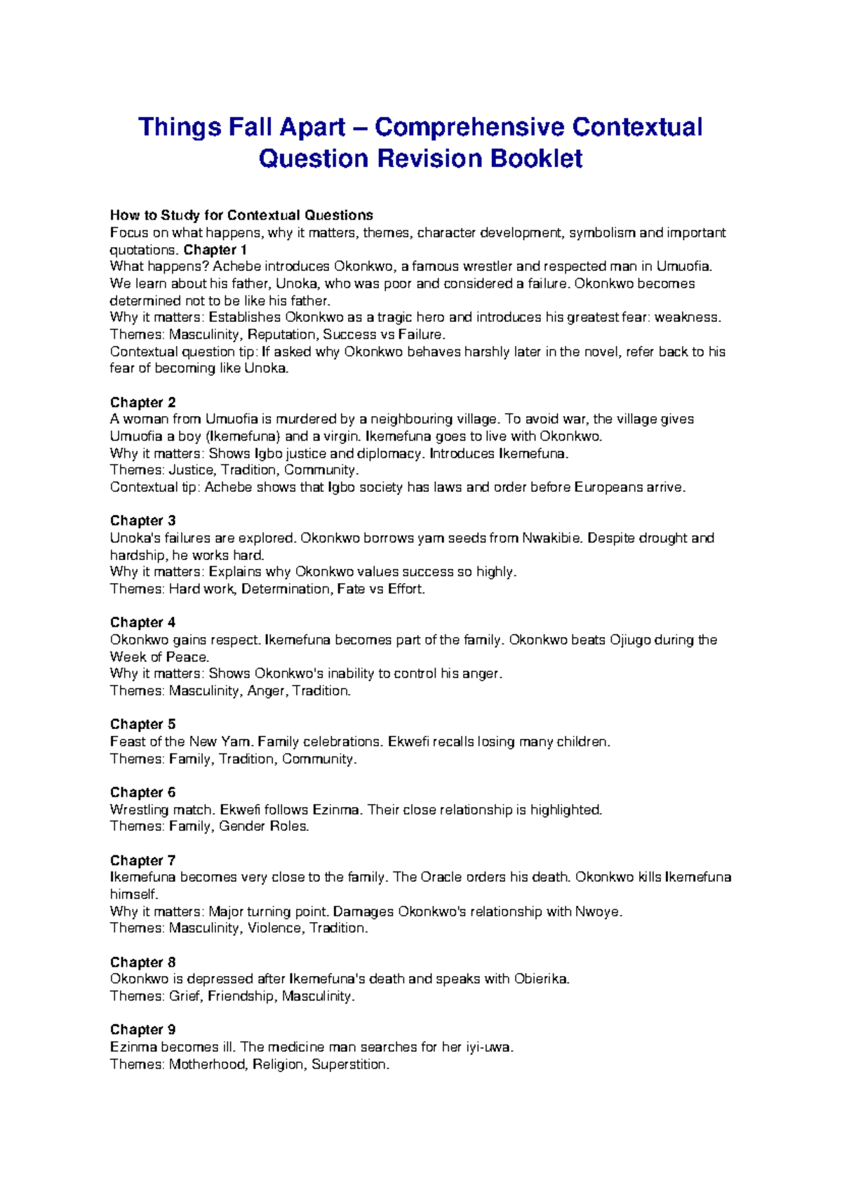Things Fall Apart (ENG 101) Comprehensive Contextual Revision Guide ...