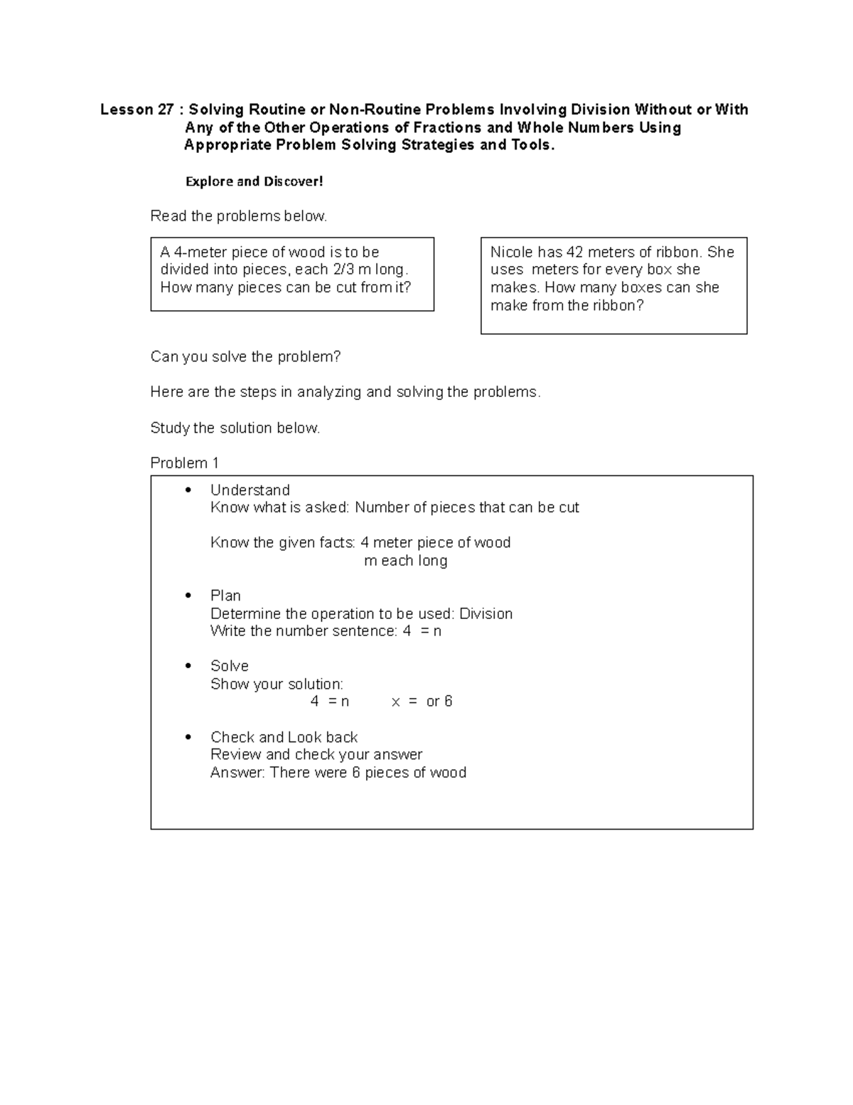 QRT 1 WEEK 10 LM Lesson 27 - Lesson 27 : Solving Routine or Non-Routine ...