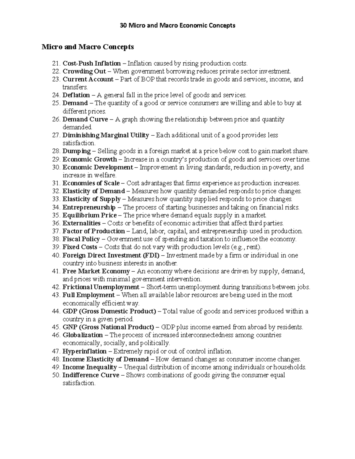 Micro and Macro Economic Concepts: Key Definitions and Insights - Studocu