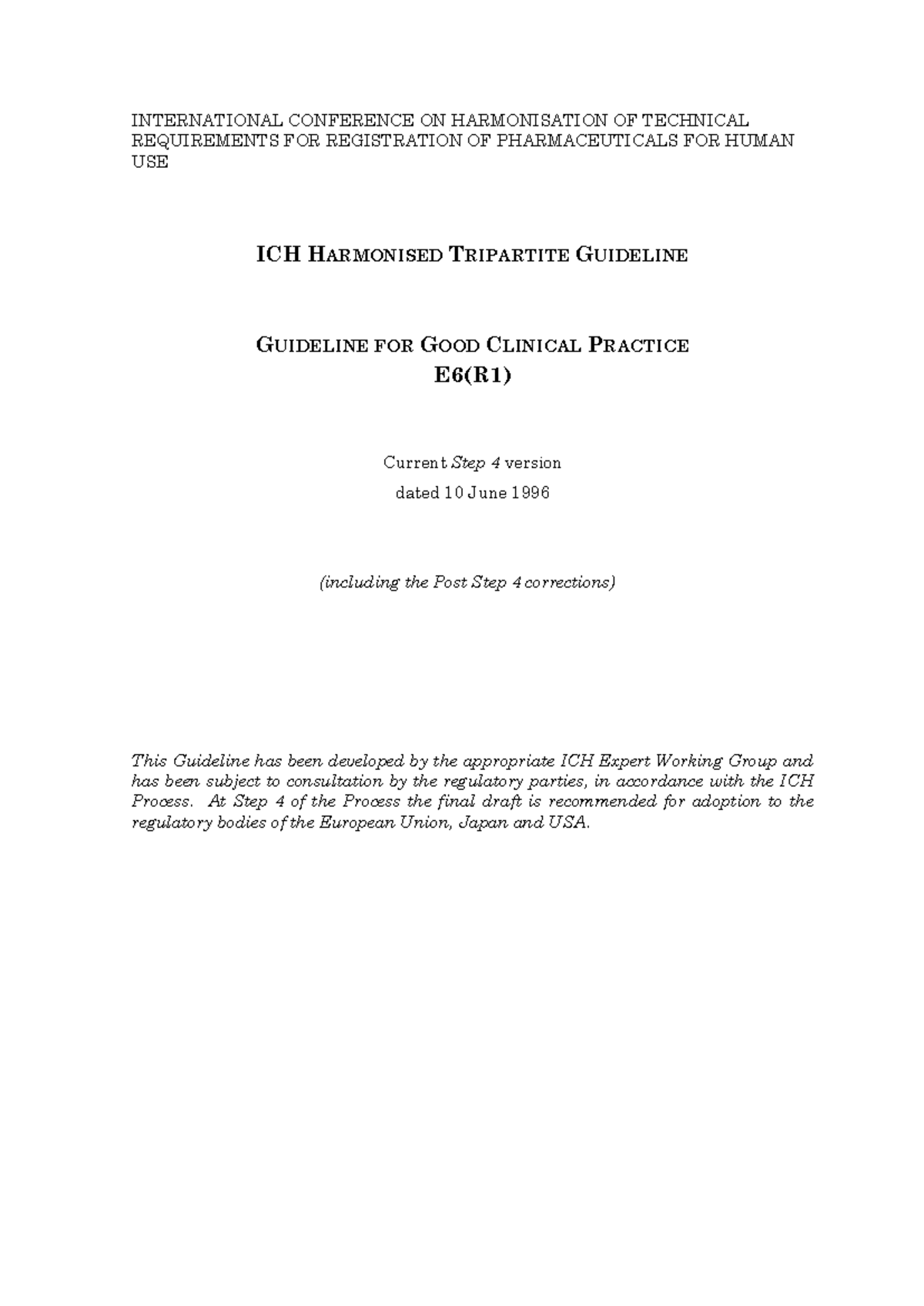 ICH E6(R1) Guideline: Standards for Good Clinical Practice - Studocu