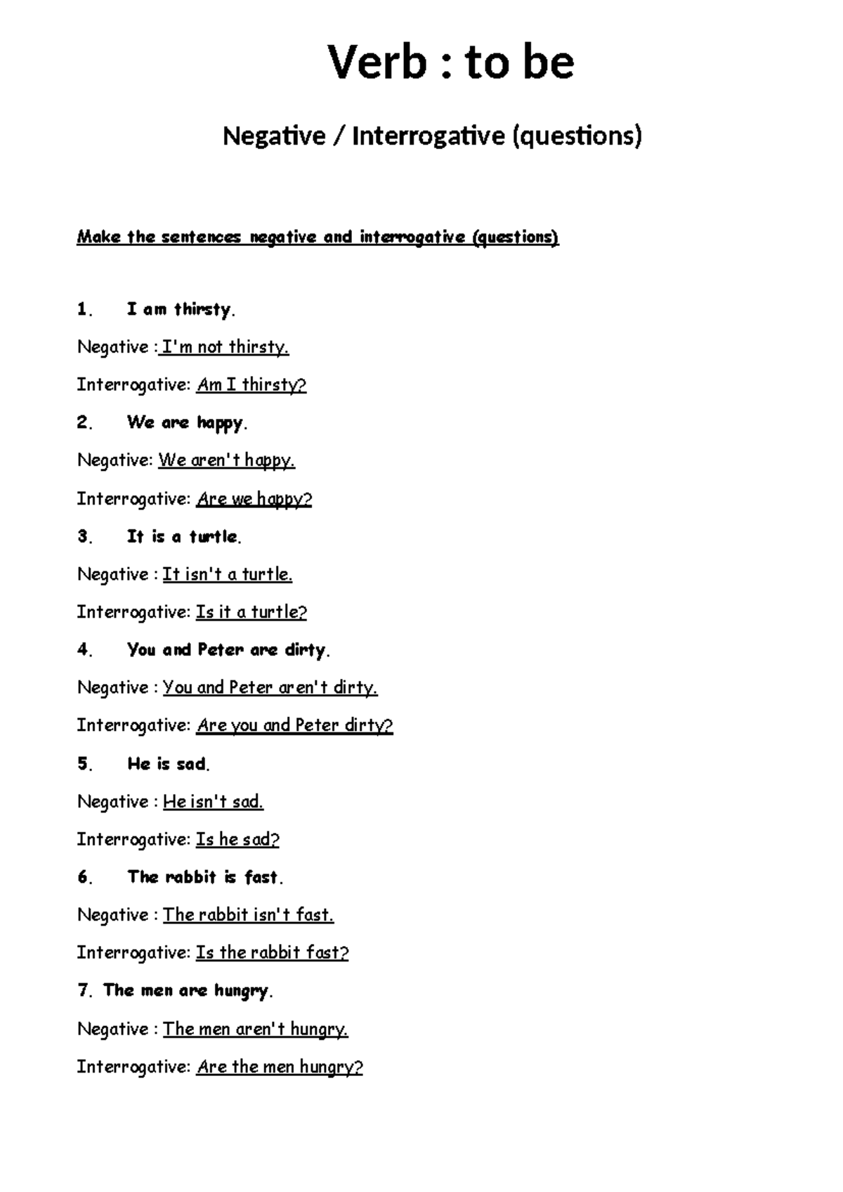 Verb to Be: Negative & Interrogative Forms - Grammar-CANO - Studocu
