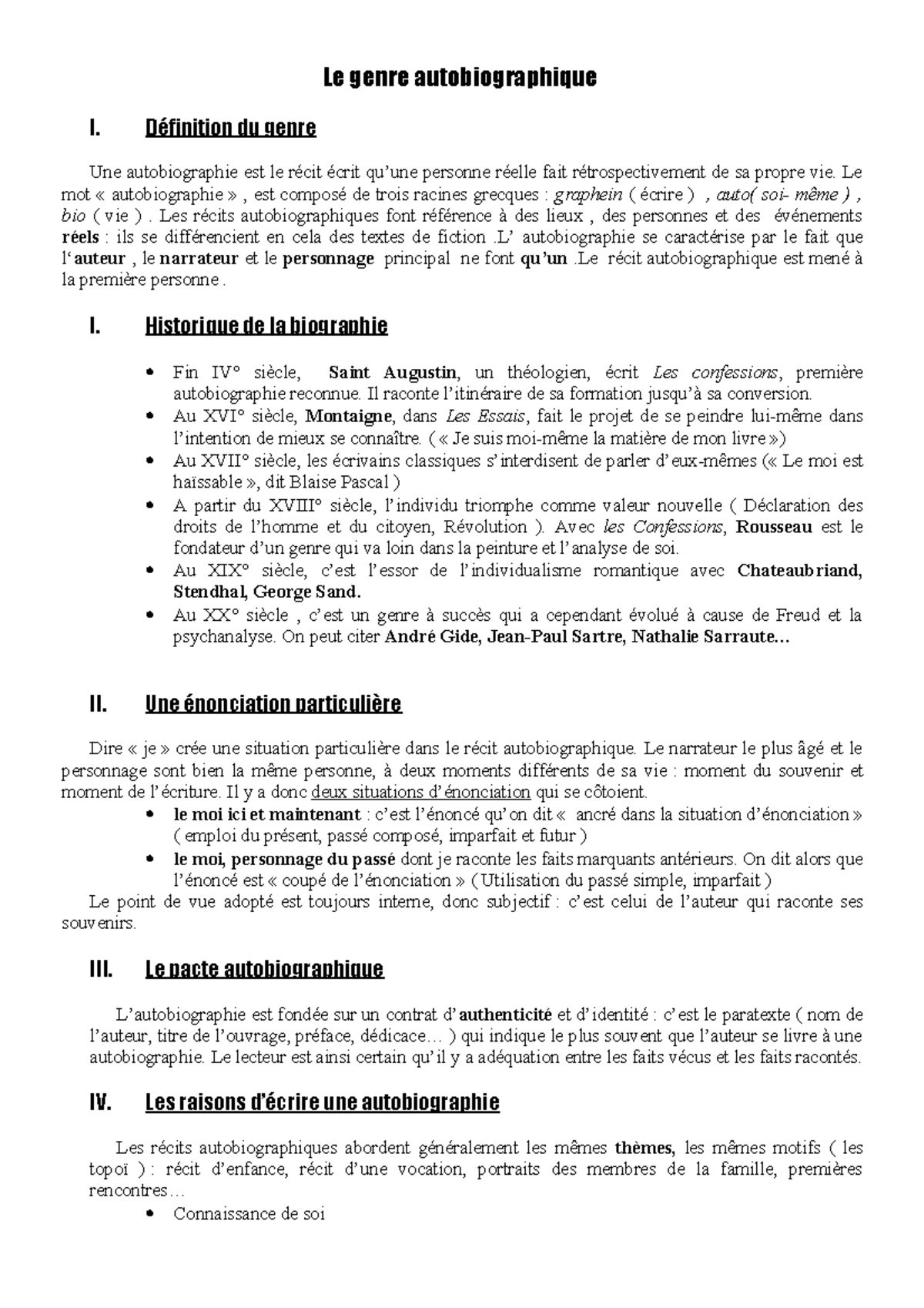 Notions et définitions du genre autobiographique : Approche et histoire ...