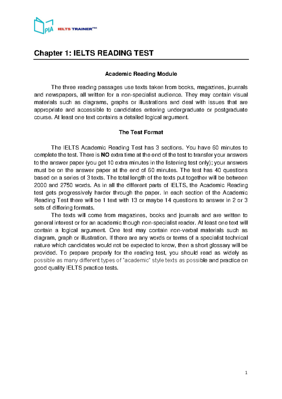 ITP- Reading 1: IELTS Academic Reading Test Overview and Strategies ...