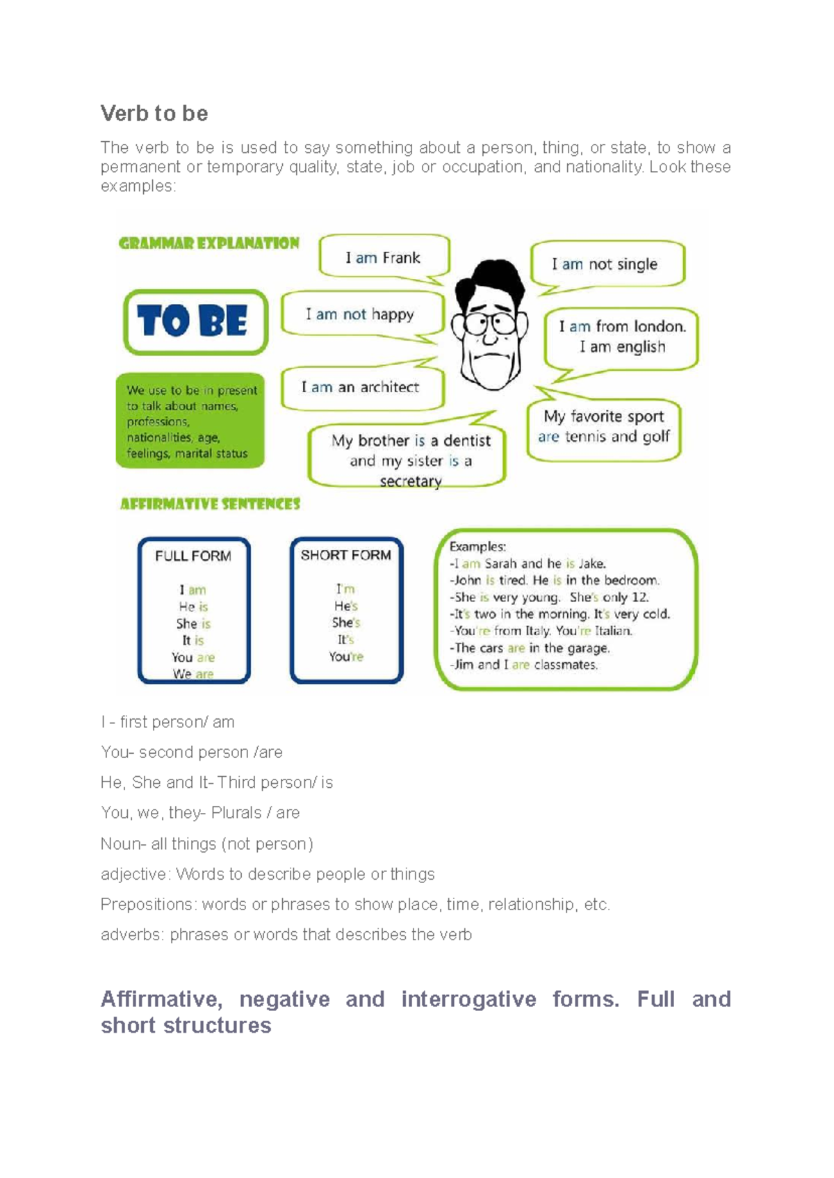 Understanding the Verb to Be: Definition and Usage Guide - Studocu