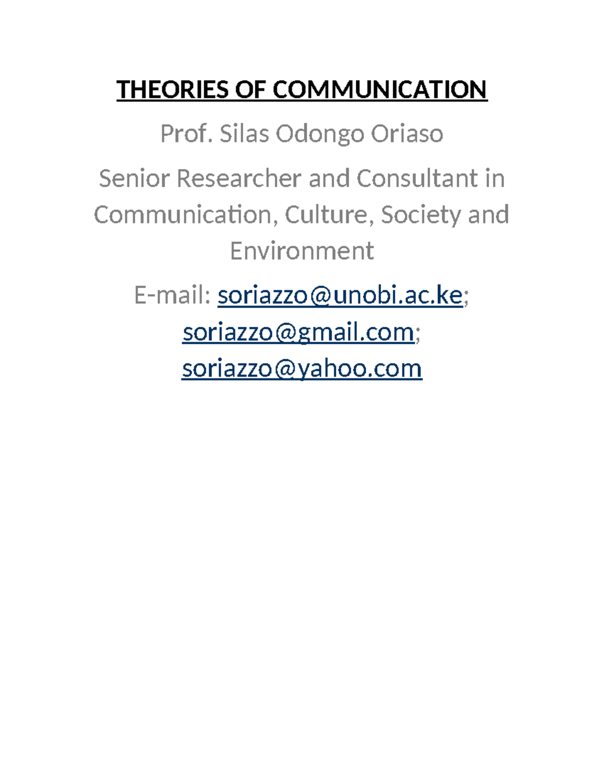 Theories OF Communication Title page - Theories of communication ...