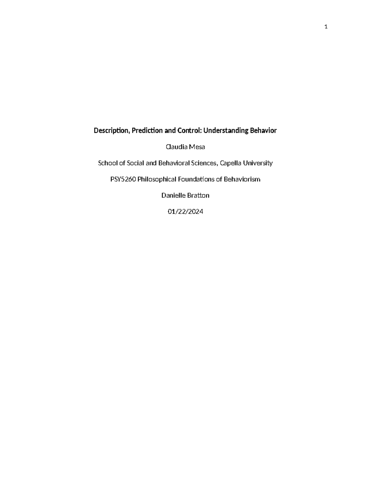 Understanding Description, Prediction, and Control in PSY5260 - Studocu