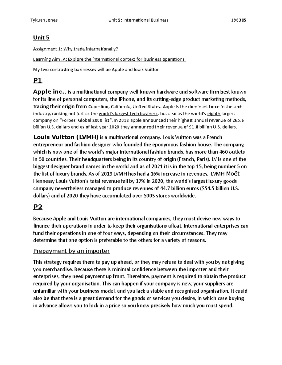 Unit 5 International Business: P1, P2, P3, P4, M1, M2, D1 Analysis ...