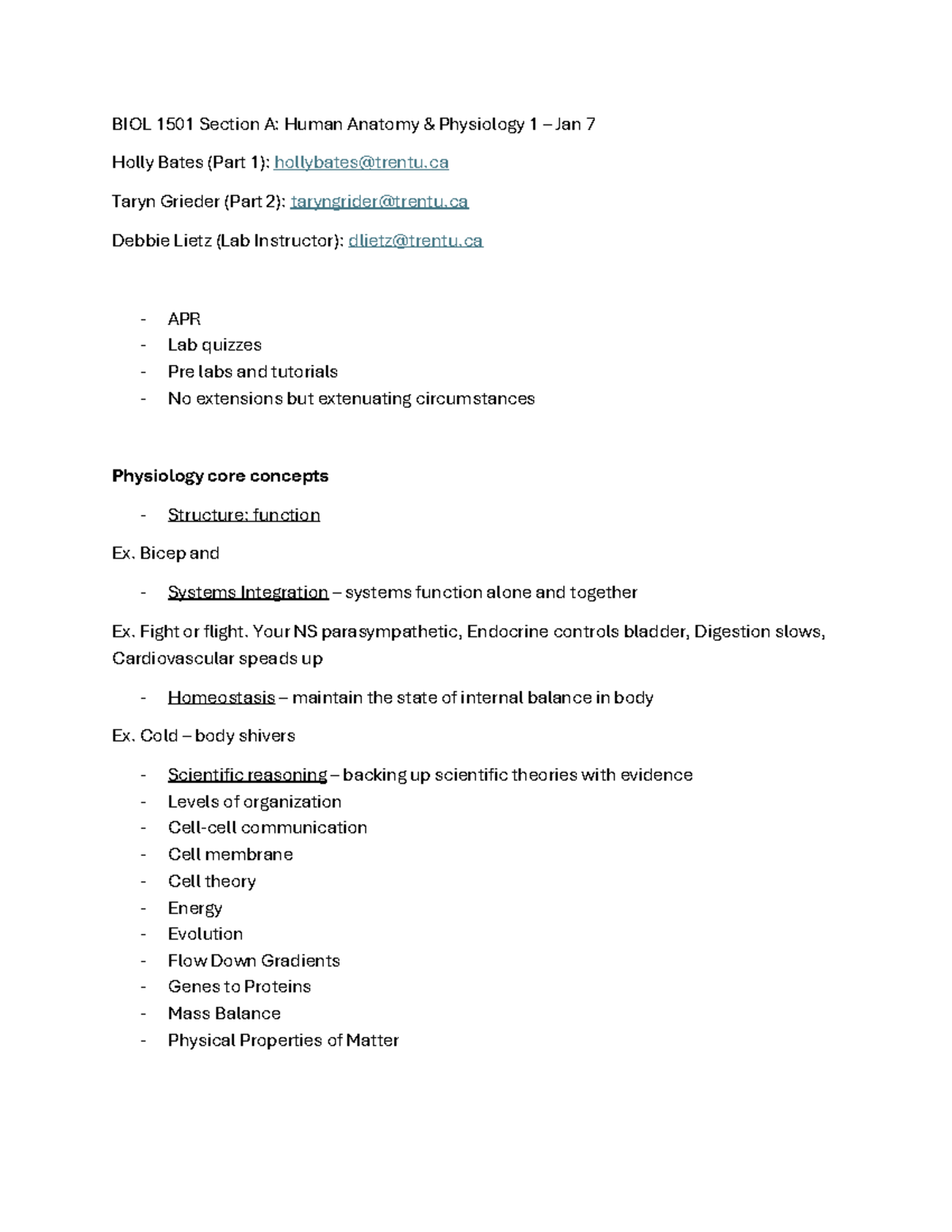 BIOL 1501 Lecture Notes: Human Anatomy & Physiology 1 - Studocu