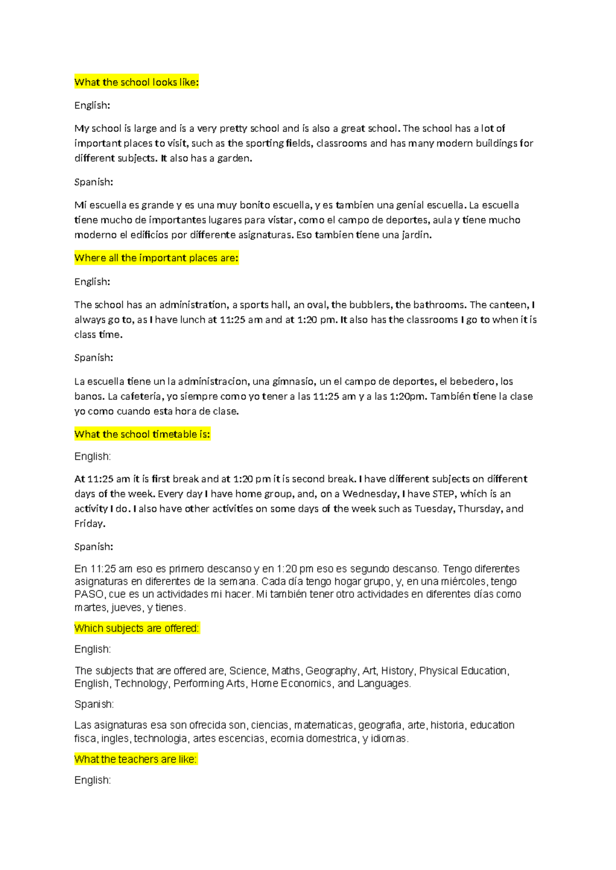 Spanish assessment script - actual script for spanish - What the school ...