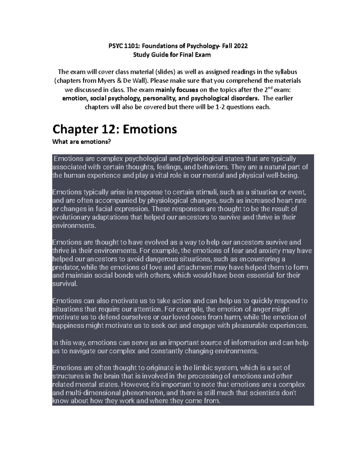 PSYC 1101 Final Exam Study Guide: Key Concepts & Chapters Overview ...