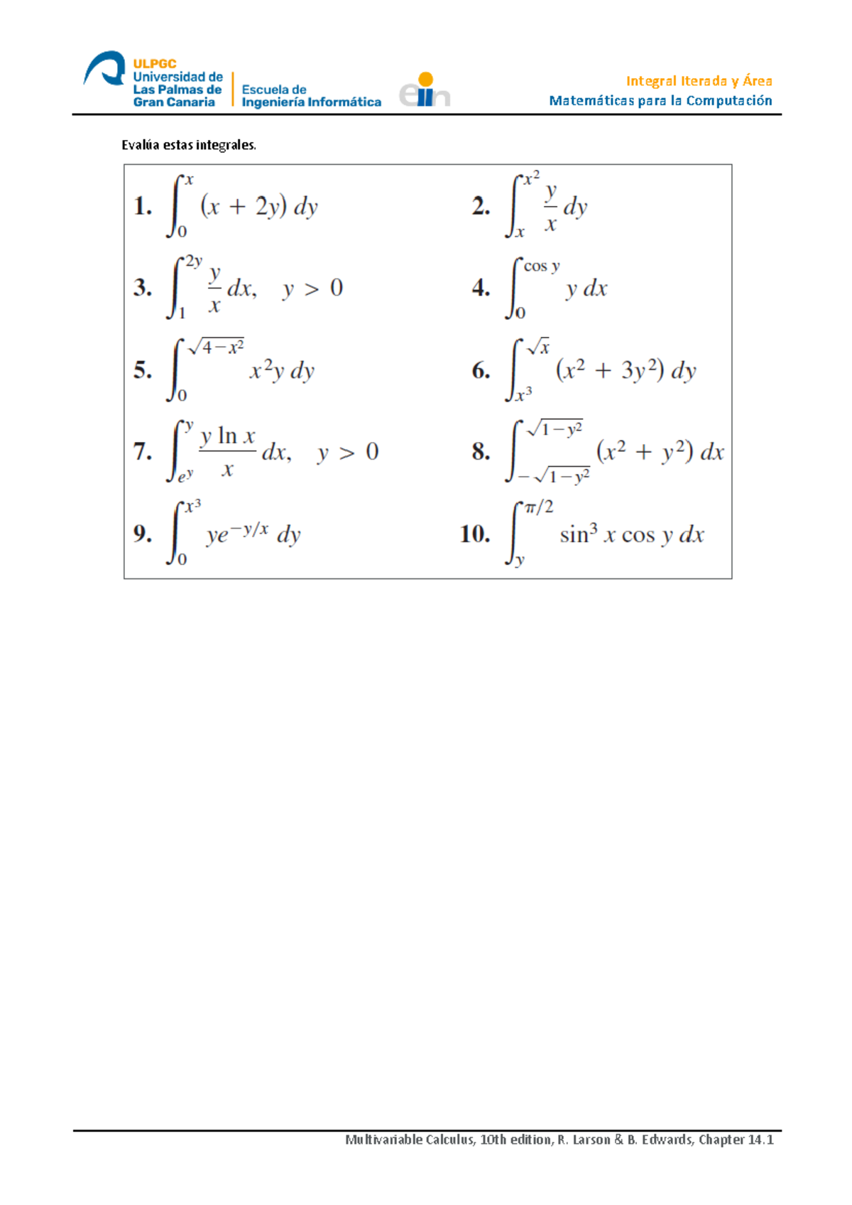 3.5 Integral Iterada y Área - Matemáticas para la Computación Evalúa ...