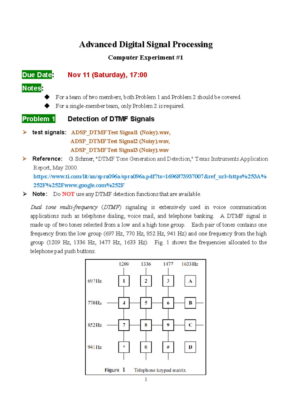 ADSP1-2023: Project 1 - DTMF & Speech Privacy Detection - Studocu