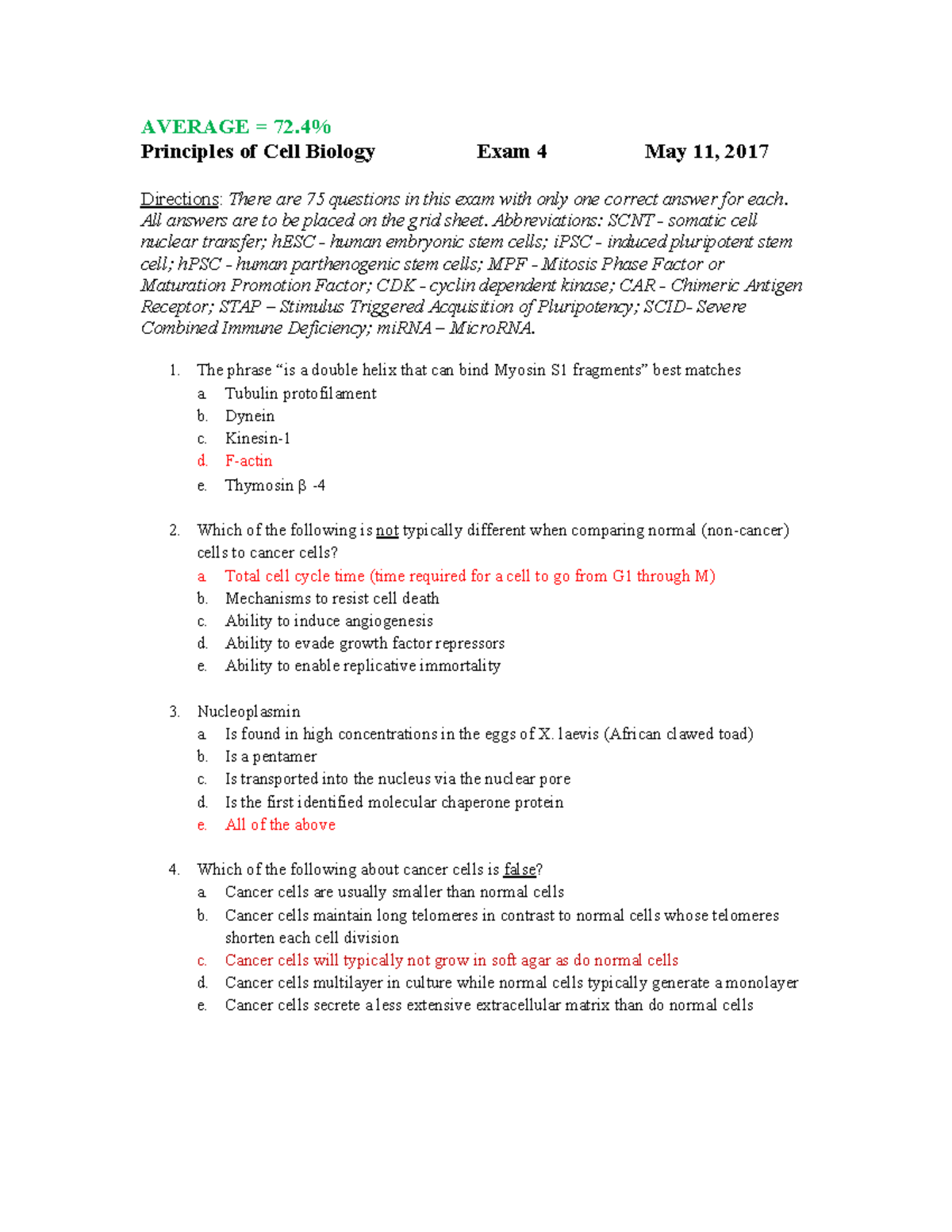 2017 Spring BIOL 311 Final Exam - Principles of Cell Biology E4 - Studocu