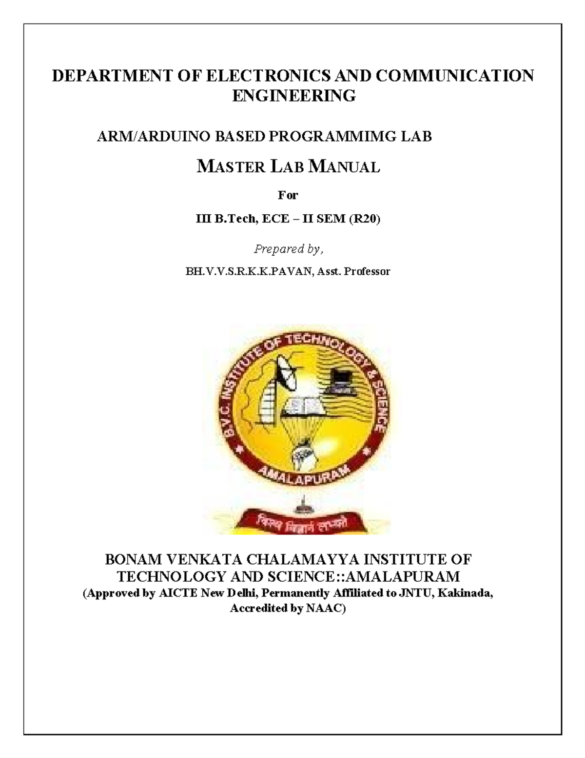 B.Tech ECE II Sem (R20) Arduino Programming Lab Manual - Studocu