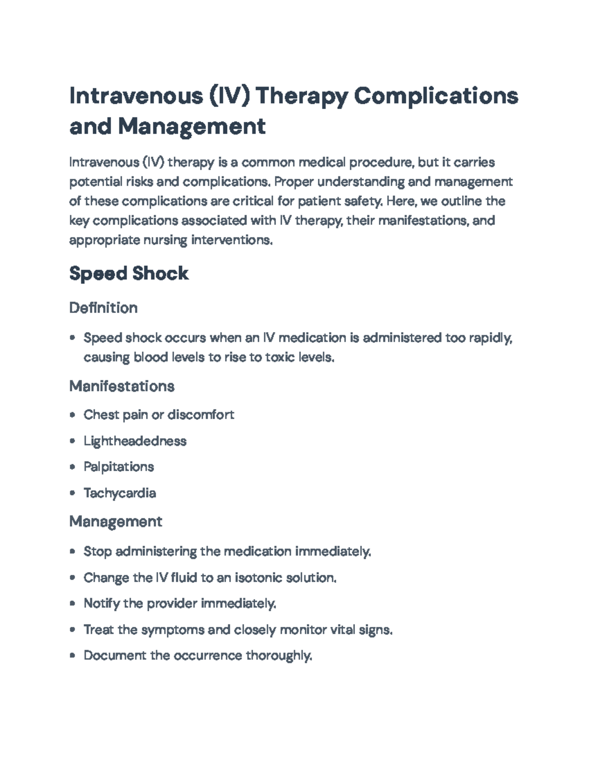 Intravenous Therapy Complications and Management - Nursing Guidelines ...