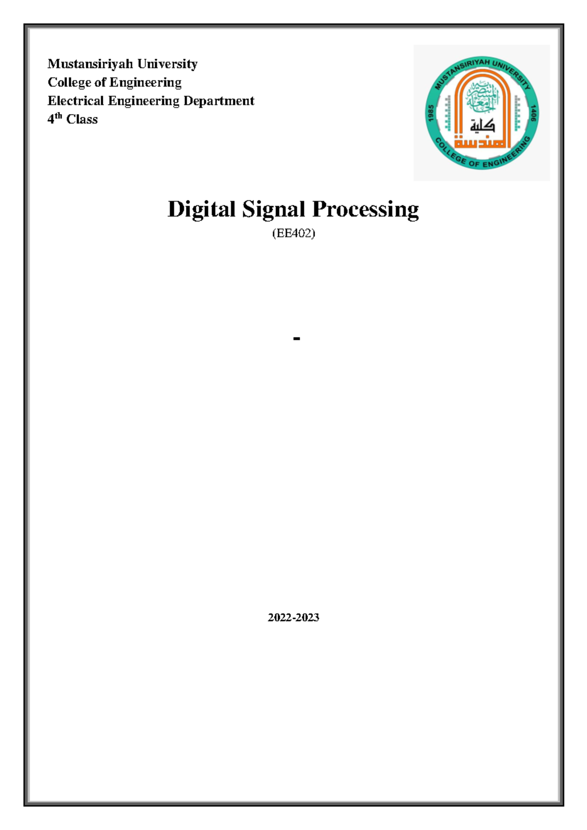 Digital Signal Processing Overview (EE402) - Topics & Concepts - Studocu