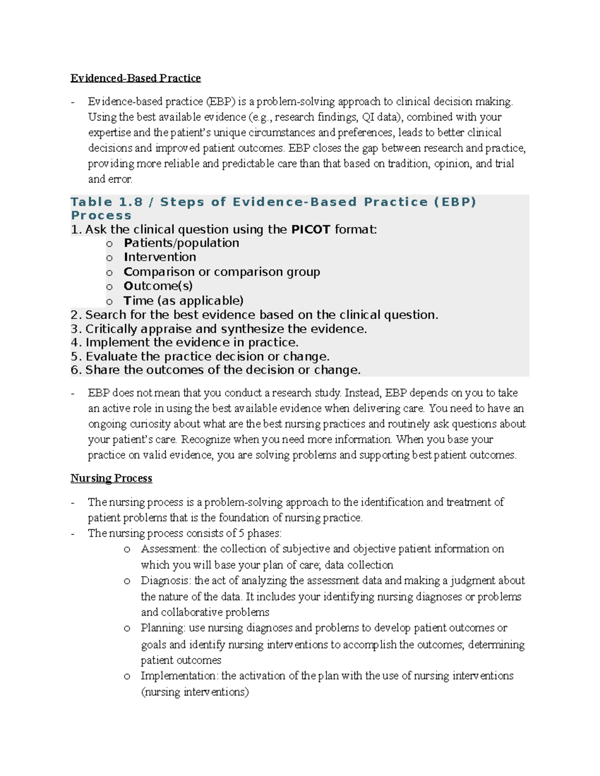 Adult Health NUR 3100 Exam 1 Study Guide - Key Concepts and Nursing ...