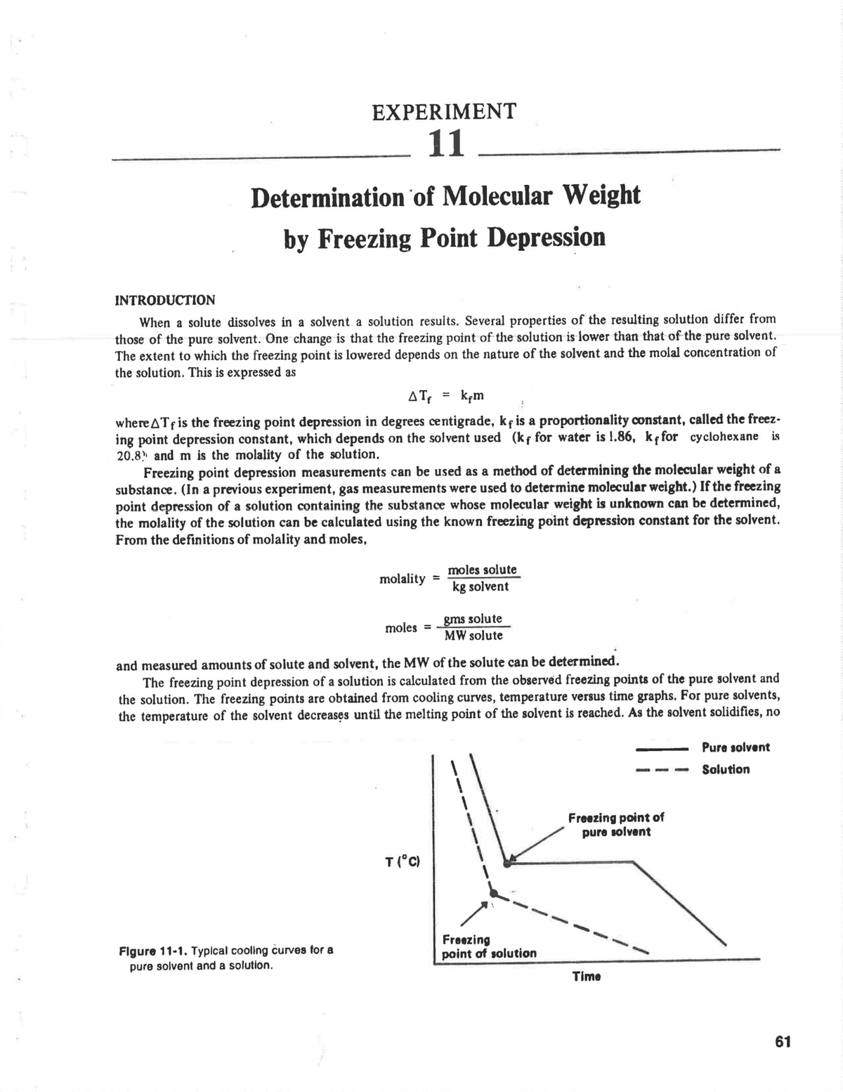 Experiment 11: Molecular Weight Determination via Freezing Point ...