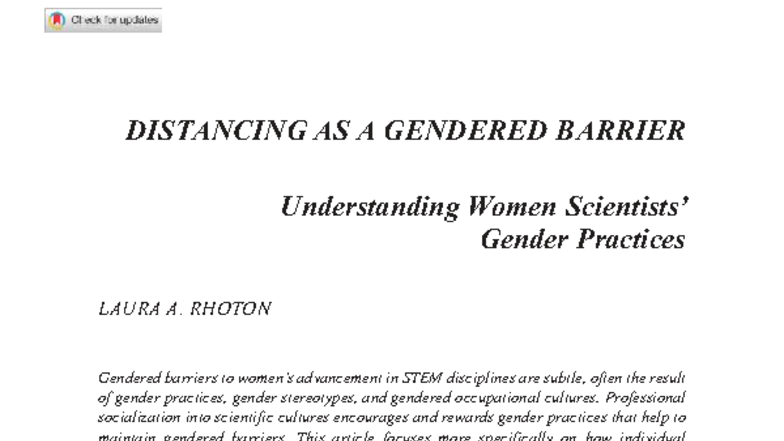 Understanding Gender Practices Among Women in STEM Disciplines - Studocu