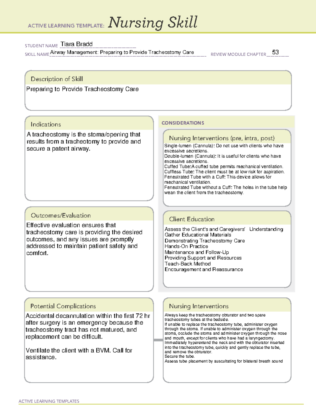 Nursing Skill: Tracheostomy Care Management - Active Learning Template ...