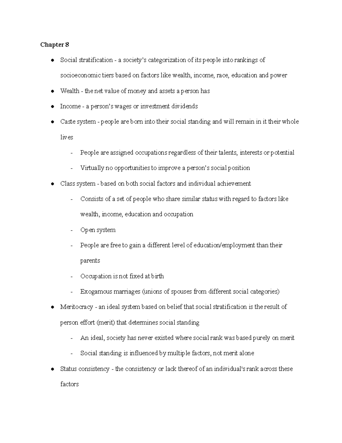 Sociology SOC101 Chapter 8 Notes: Social Stratification & Mobility ...