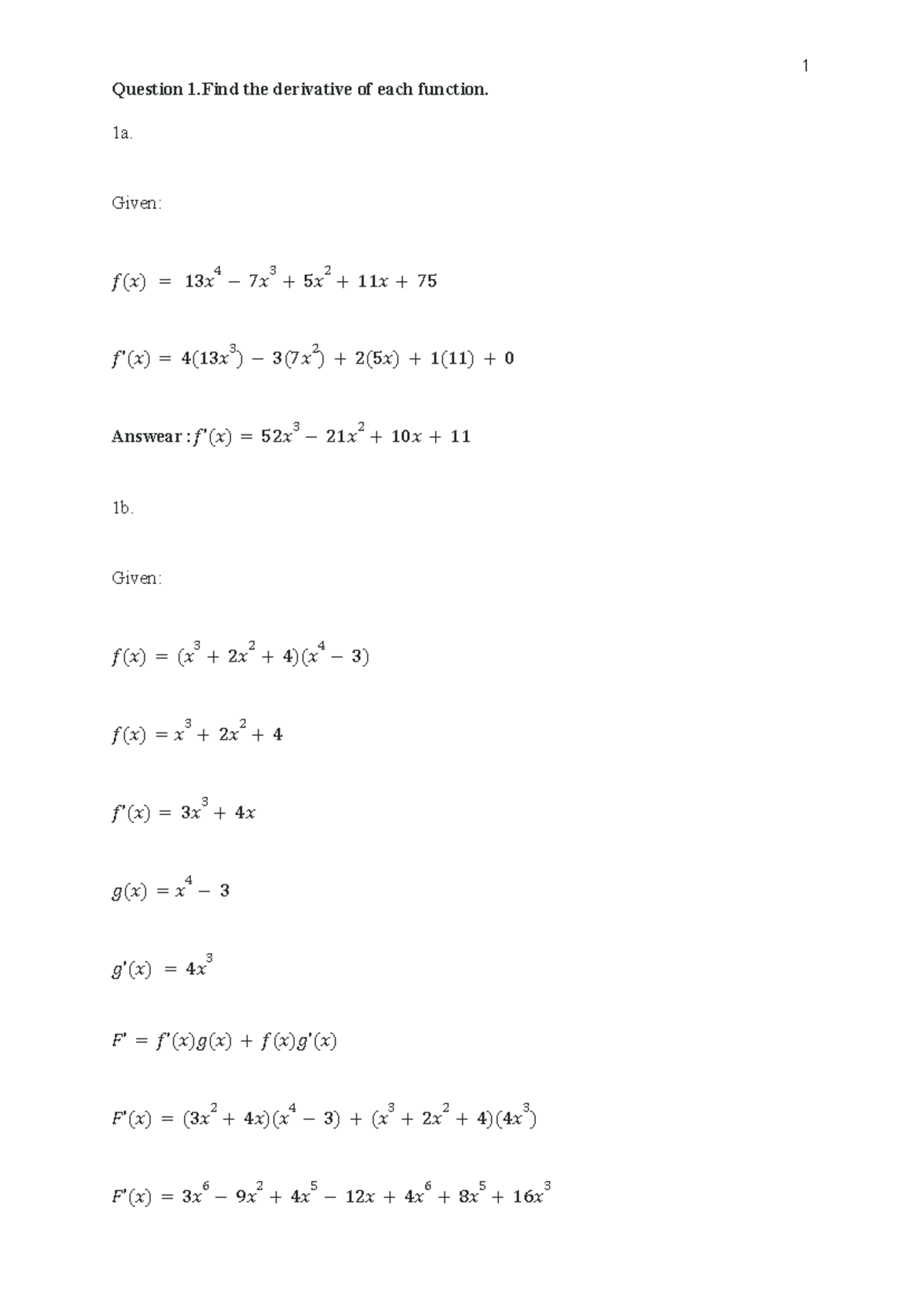 Derivatives Assignment: Finding and Analyzing Functions' Derivatives ...