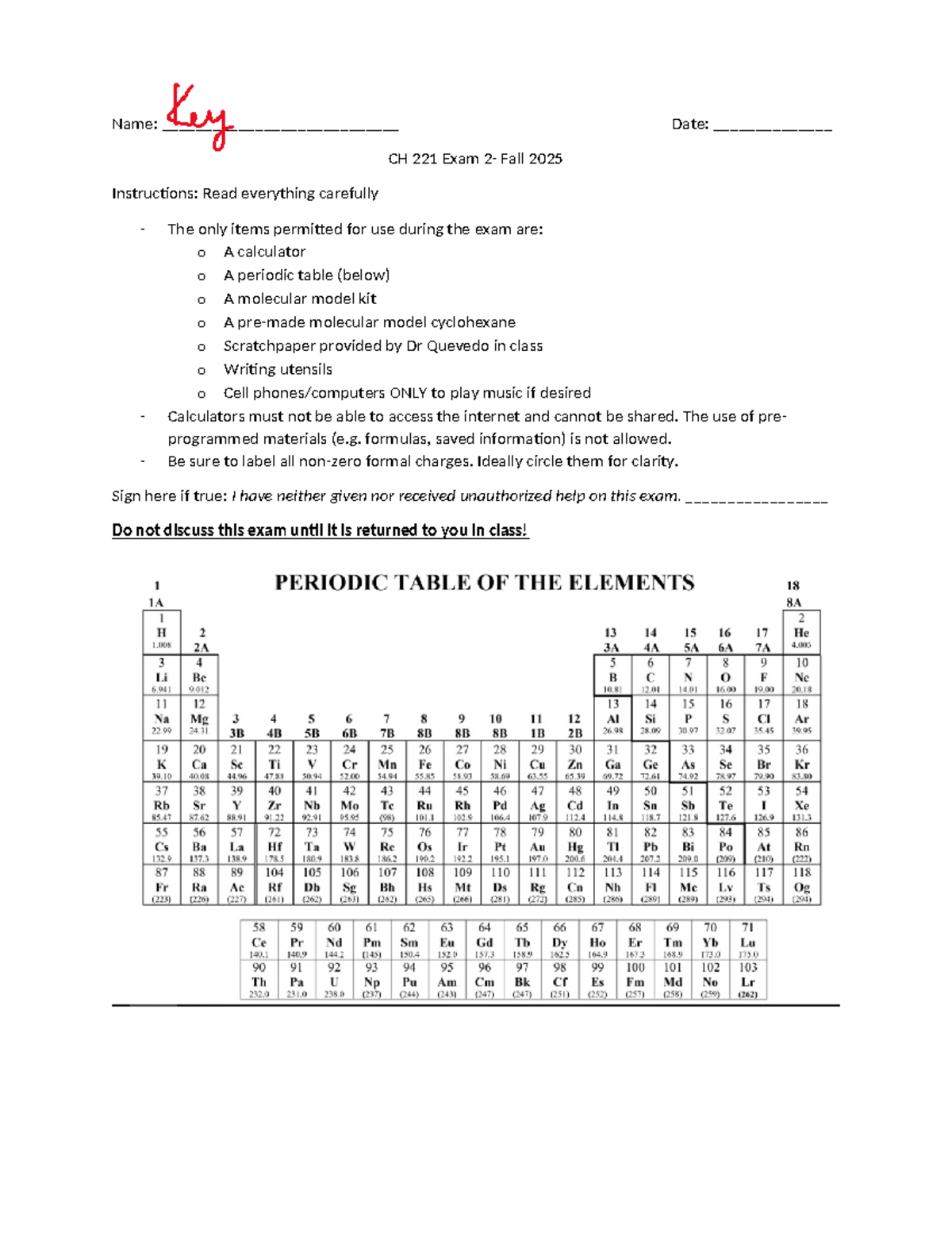 CH 221 Exam 2 Application MWF Key - Fall 2025 Instructions - Studocu