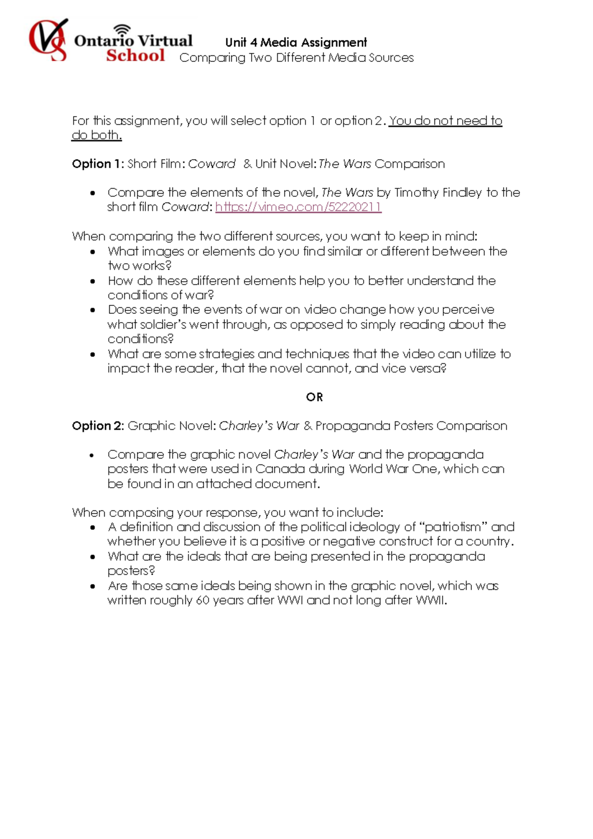 U4L4-Media-Assignment: Comparing Short Films & Novels on War - Studocu
