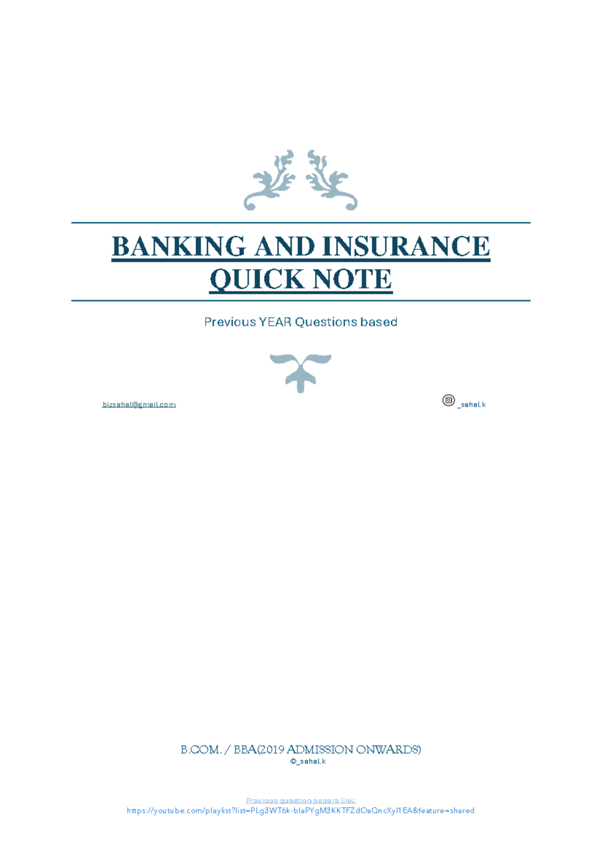 Banking AND Insurance Quick NOTE-1 - Previous question papers link ...