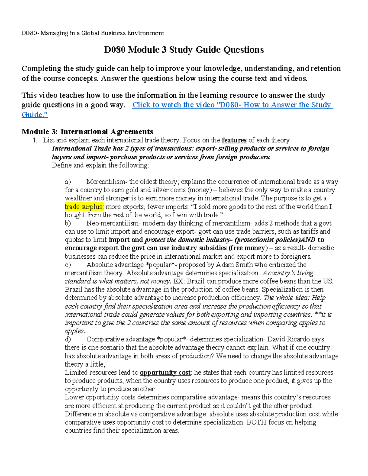 D080 Module 3 Study Guide: Managing Global Business Strategies - Studocu
