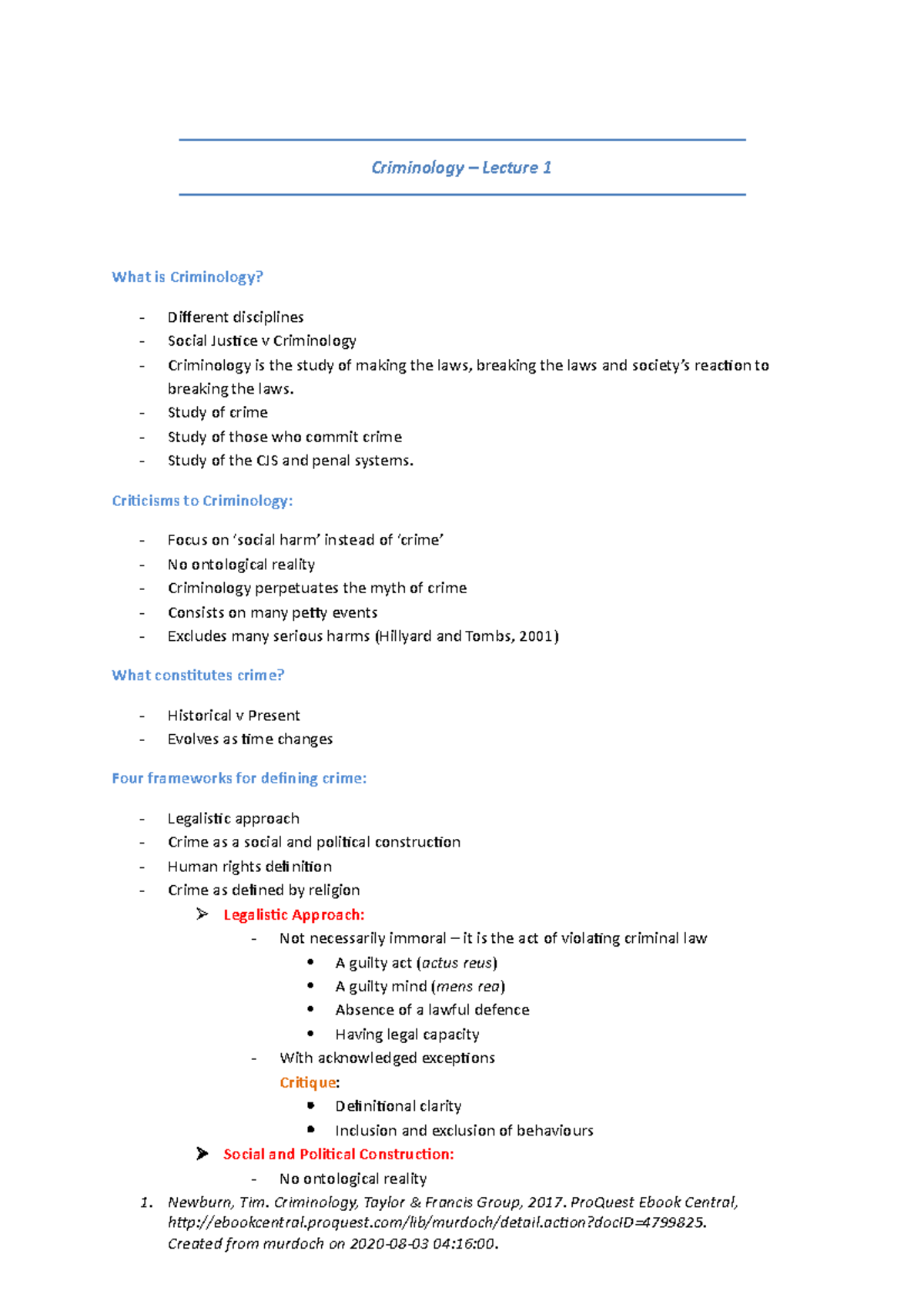 Criminology Lecture Notes (CRIM101): Foundations and Key Theories - Studocu