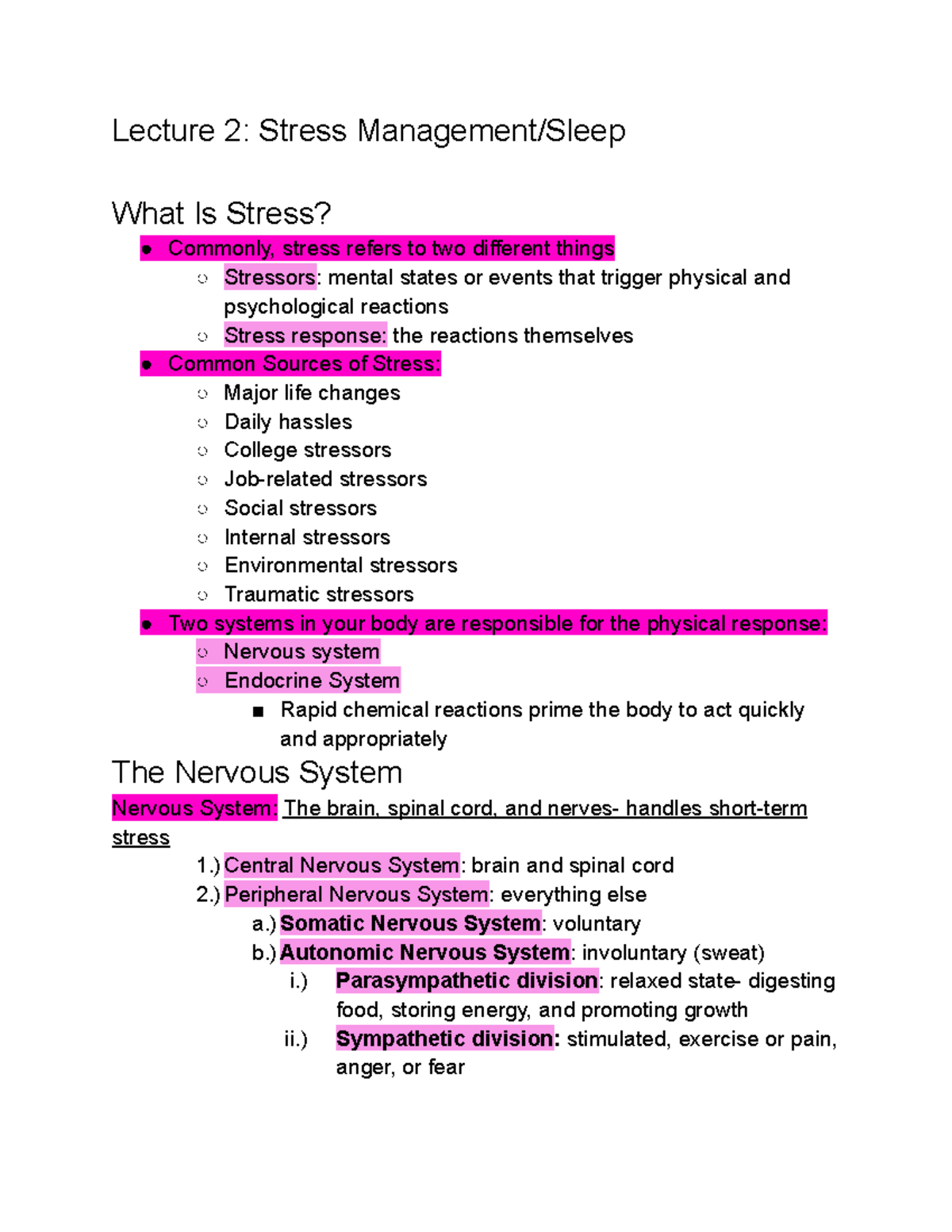 Lecture 2: Stress Management & Sleep Techniques Overview - Studocu