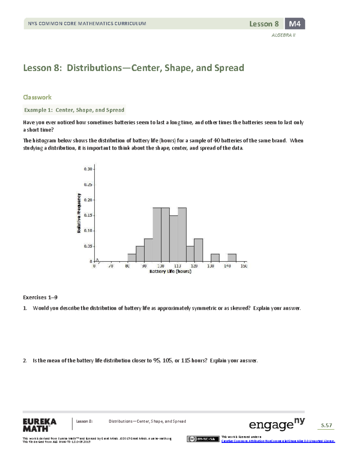 Lesson 8: Shape and Spread Analysis - M4 Algebra II - Studocu