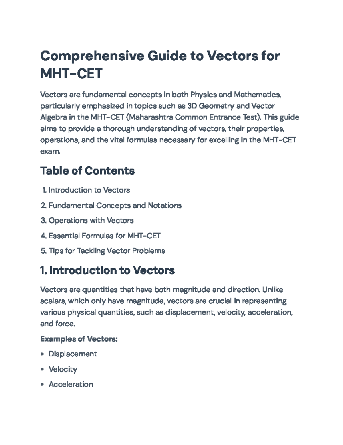 Comprehensive Guide to Vectors - MHT-CET Exam Preparation ...