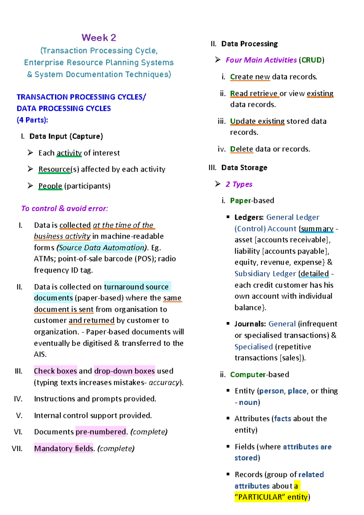Transaction Processing Cycle & ERP Systems: Week 2 Overview - Studocu