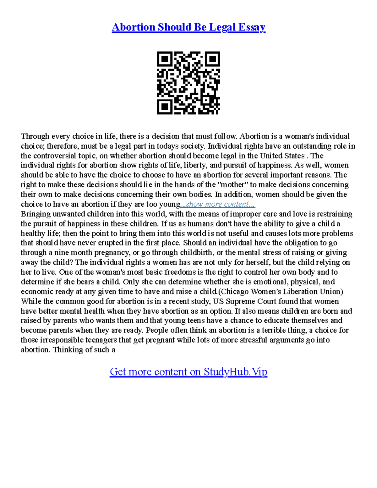 Legal Essay Writing: A Deep Dive into Abortion Rights and Law - Studocu