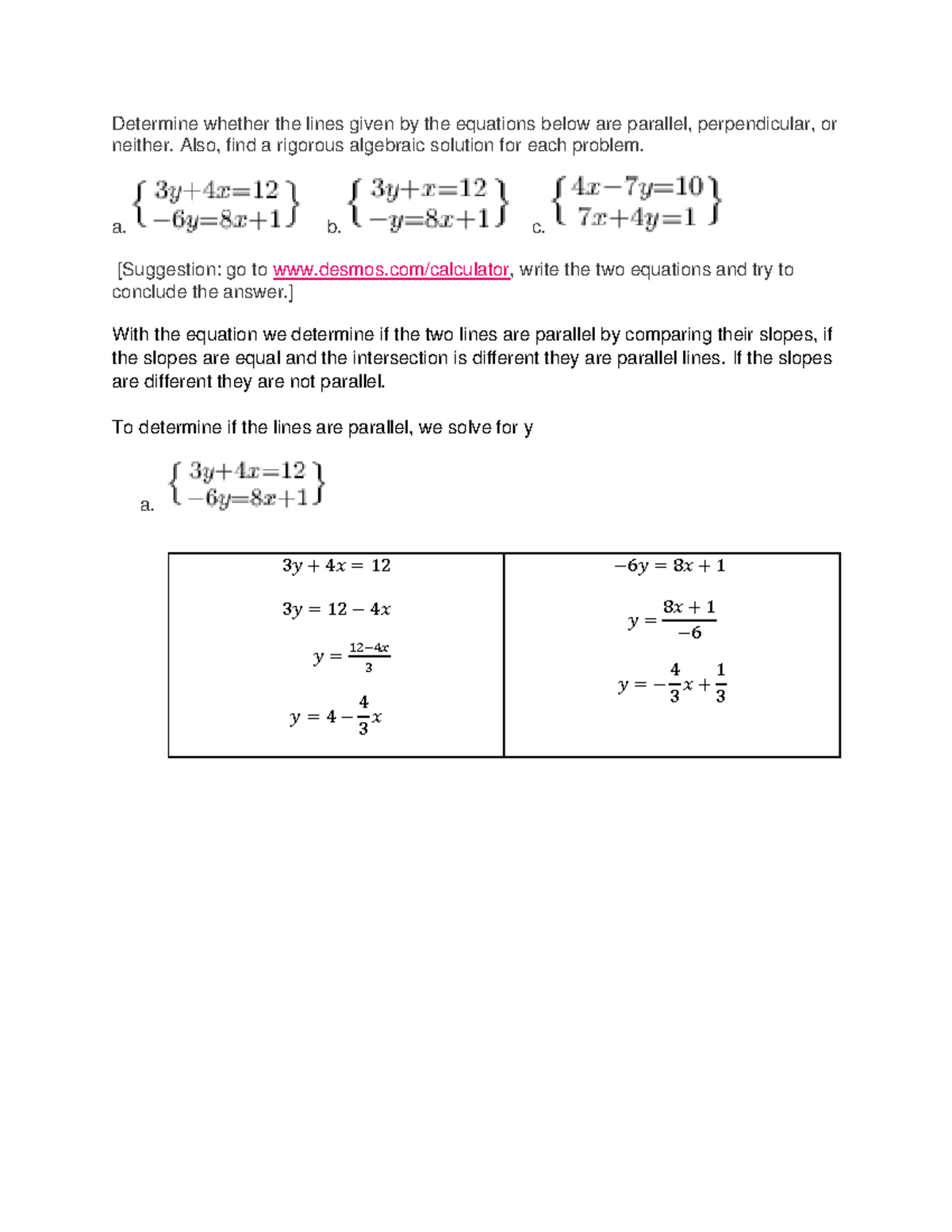 Written Assignment Unit 2 - Determine whether the lines given by the ...