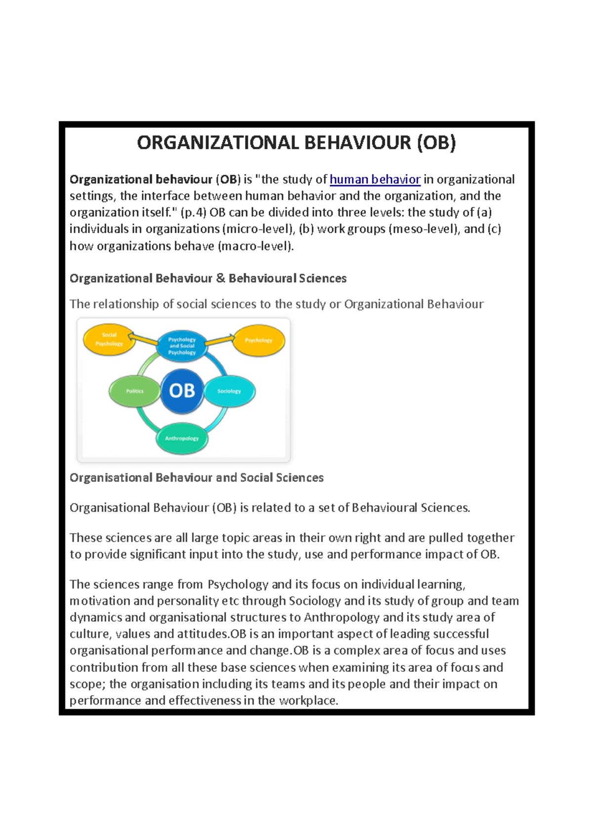 Organizational Behaviour - ORGANIZATIONAL BEHAVIOUR (OB) Organizational ...