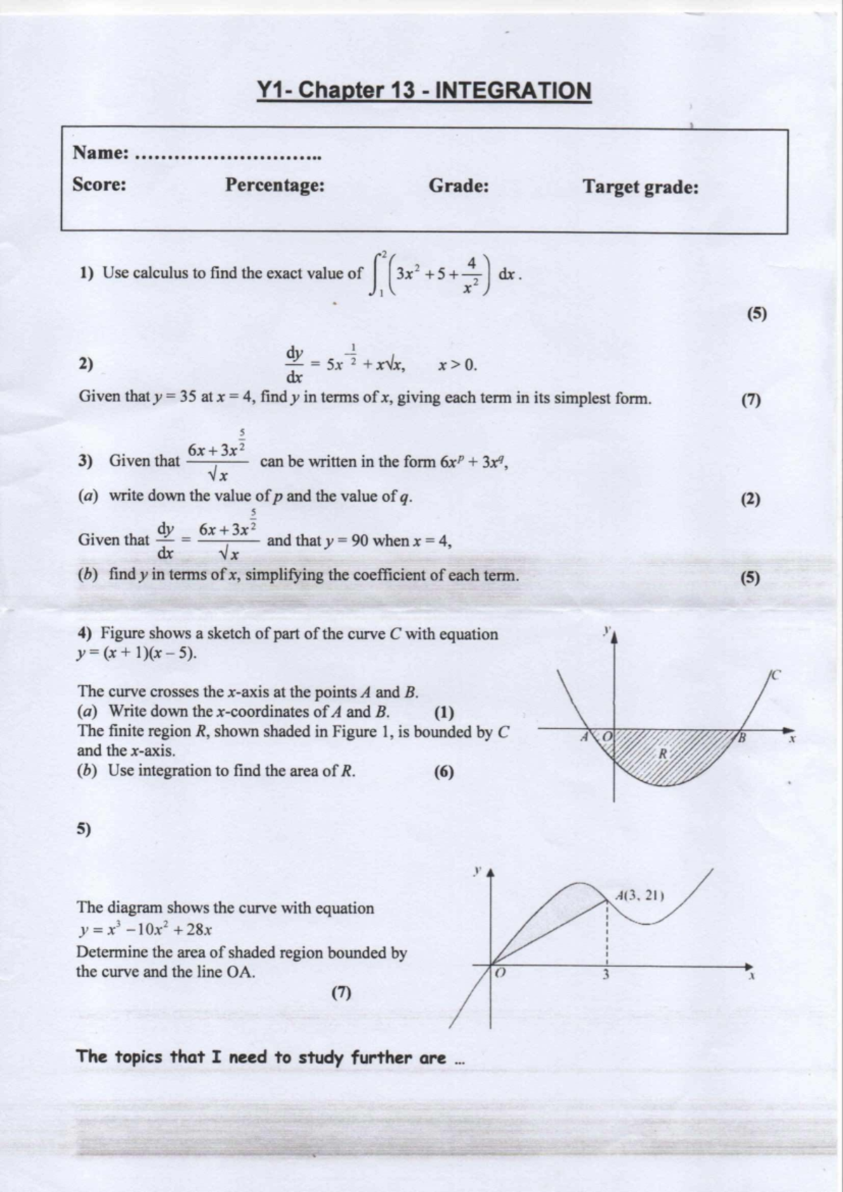 Y1 Chapter 13: Integration Concepts and Practice Problems - Studocu