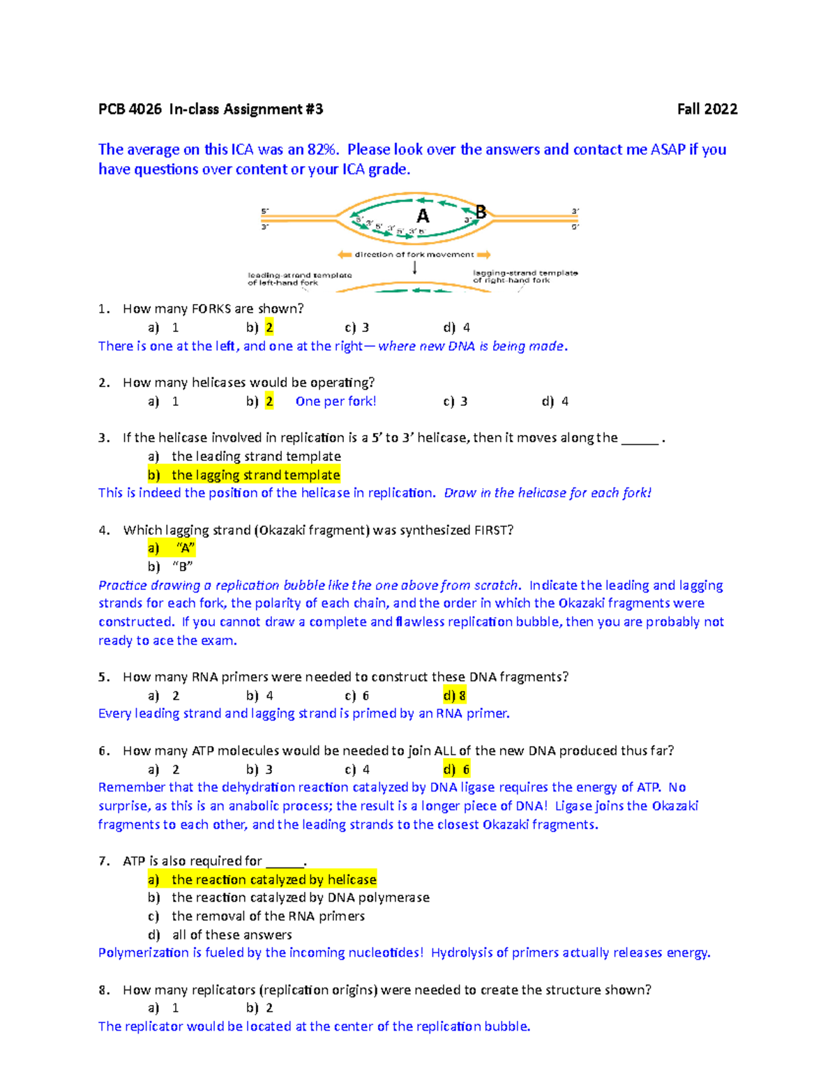 PCB 4026 In-Class Assignment #3 KEY - Fall 2022 Analysis and Answers ...