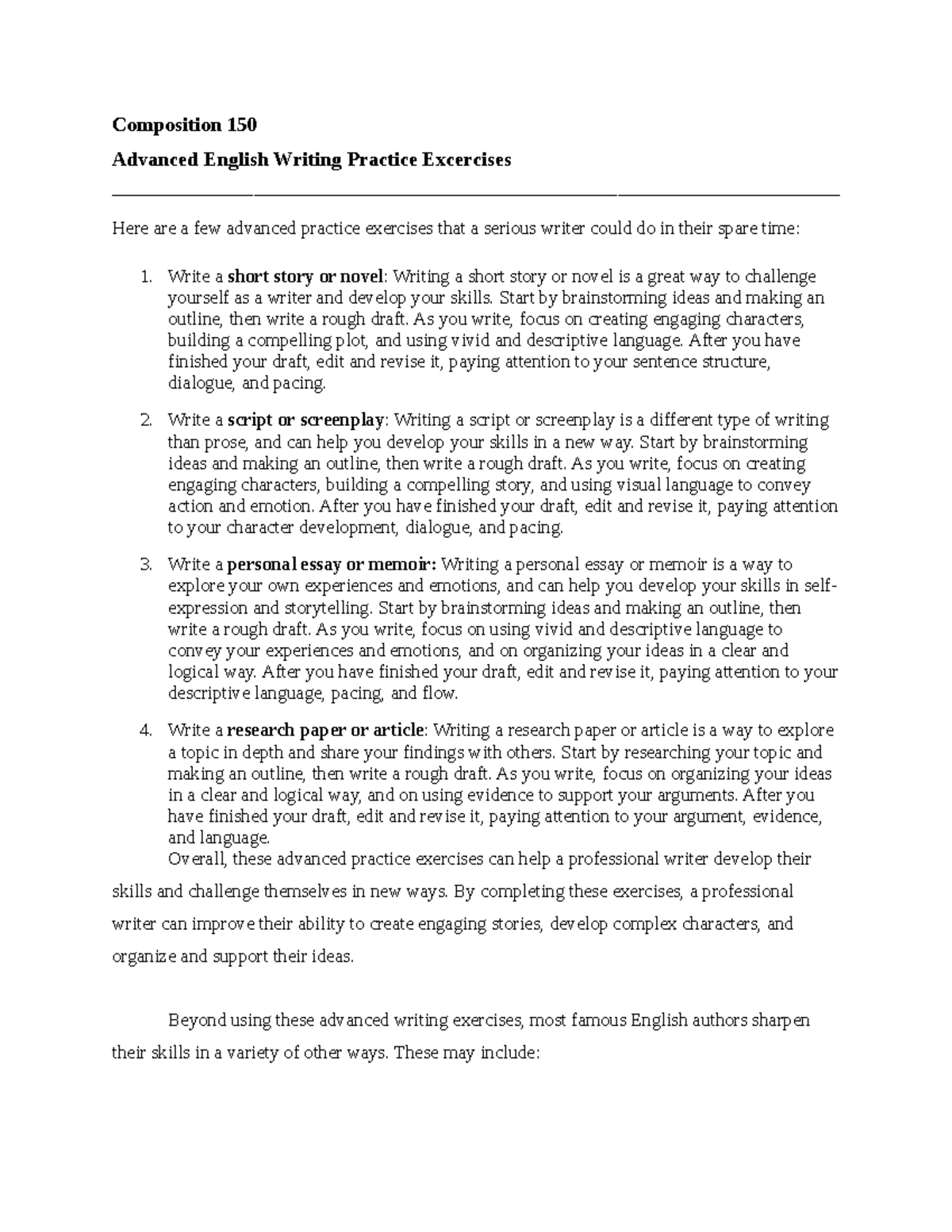 Advanced English Compostition Practice Excercises - Composition 150 ...