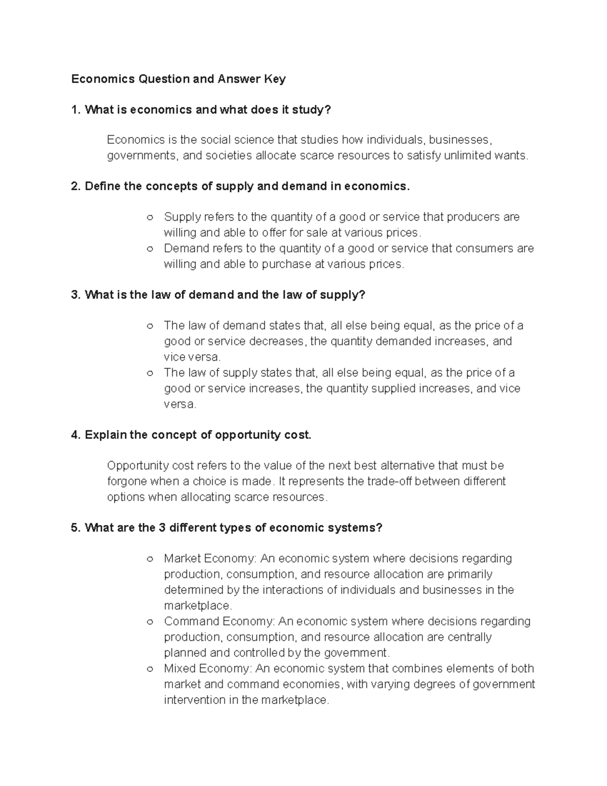 ECO 101 Final Exam Q&A Guide on Key Economic Concepts - Studocu