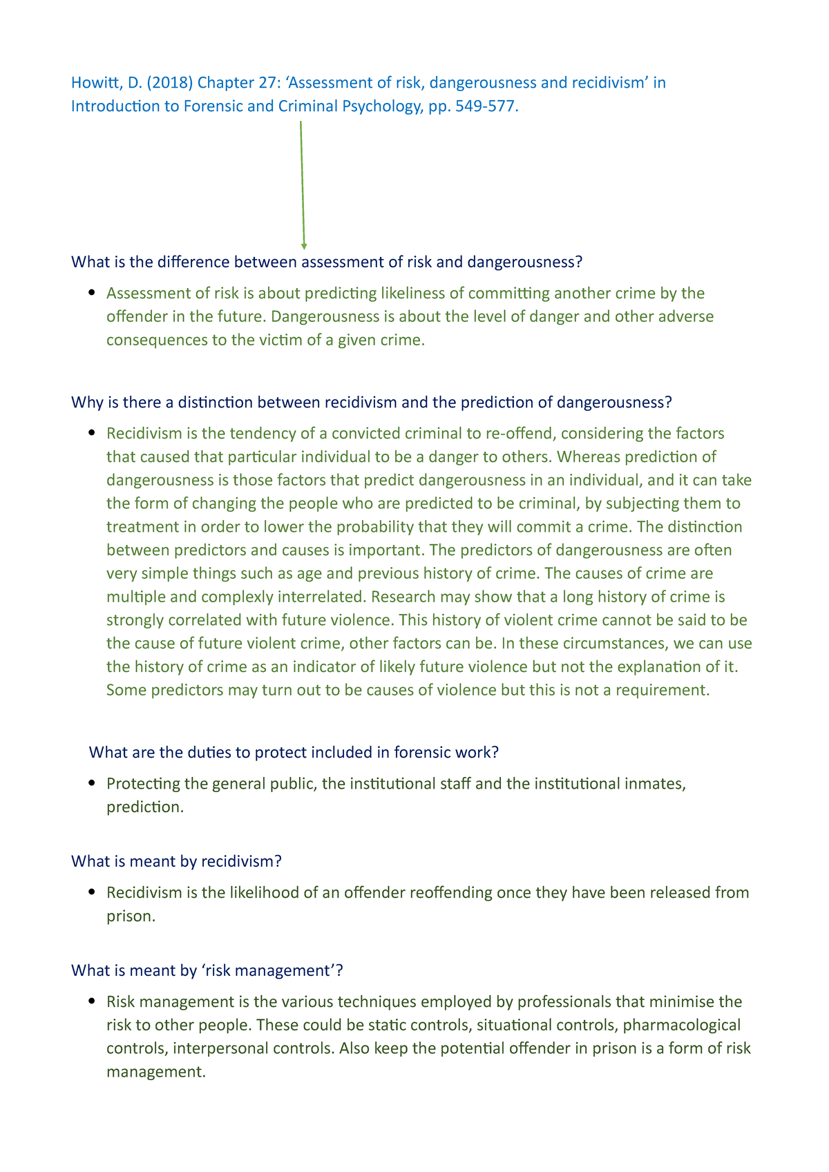 Offenders - Forensic Risk Assessment & Recidivism Lecture Notes - Studocu