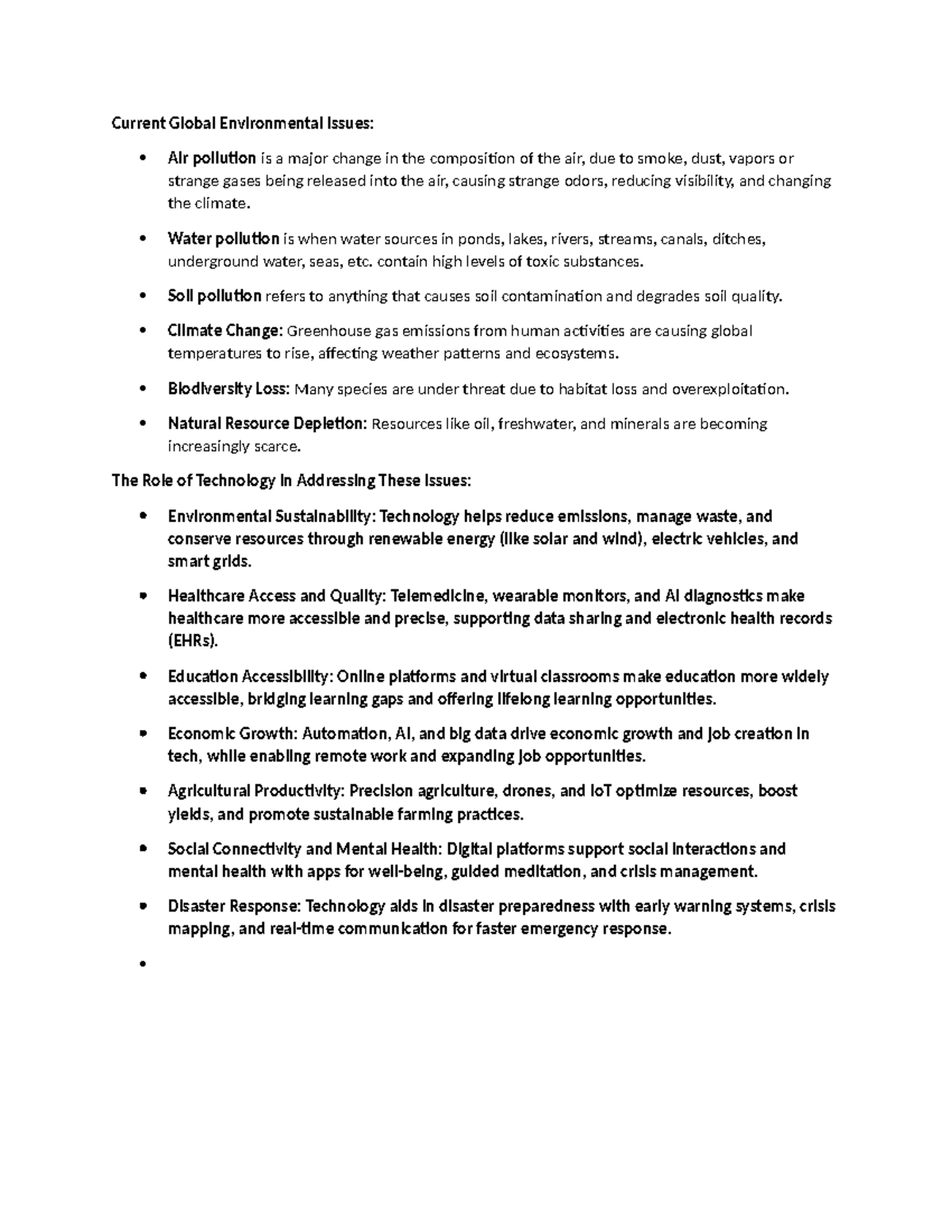 Global Environmental Issues and Technological Solutions Overview - Studocu