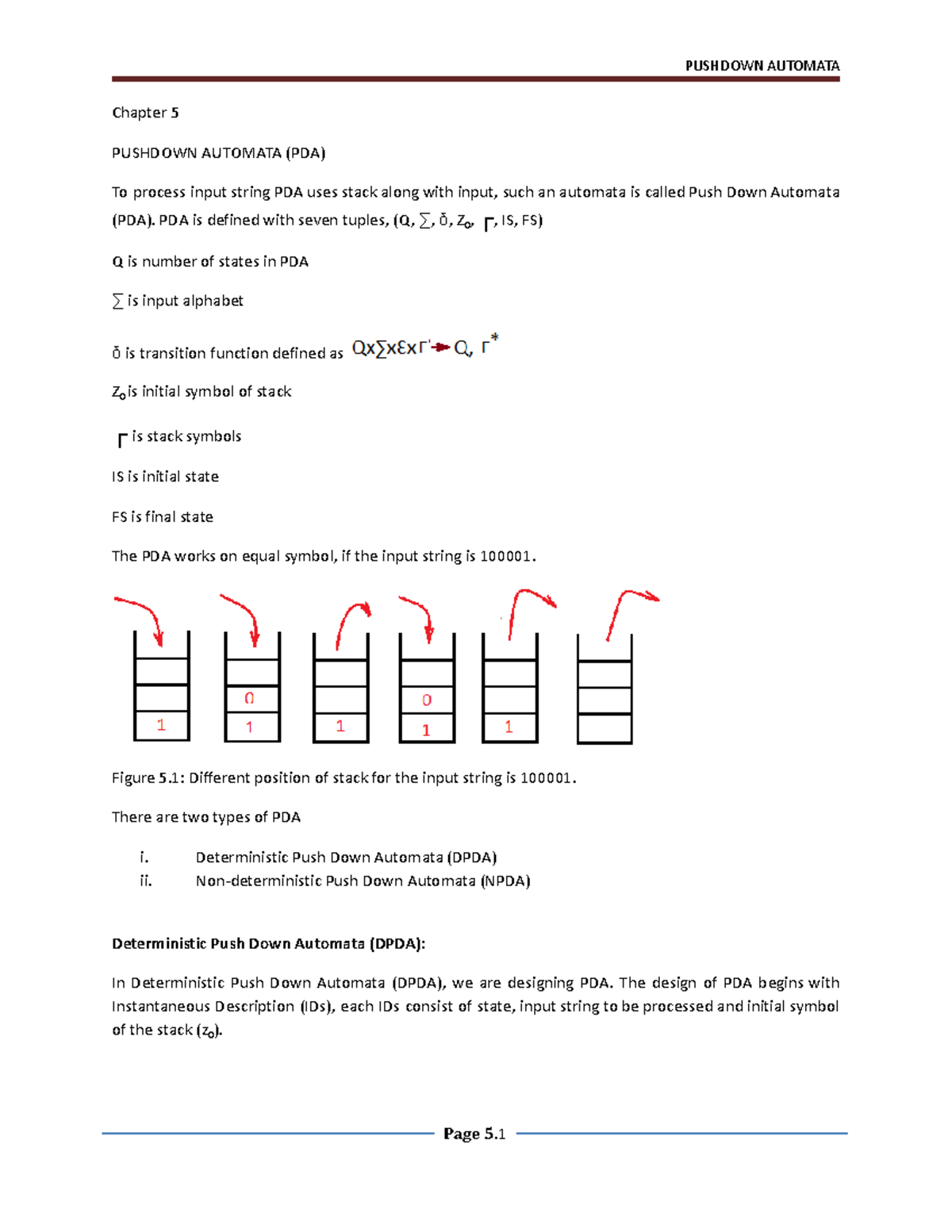 Chapter 5 Pushdown Automata (PDA) - Detailed Notes - Studocu