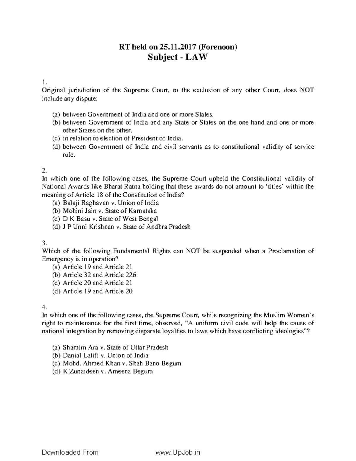 UPSC CBI Assistant Public Prosecutor Question Paper - 2017 (Forenoon ...